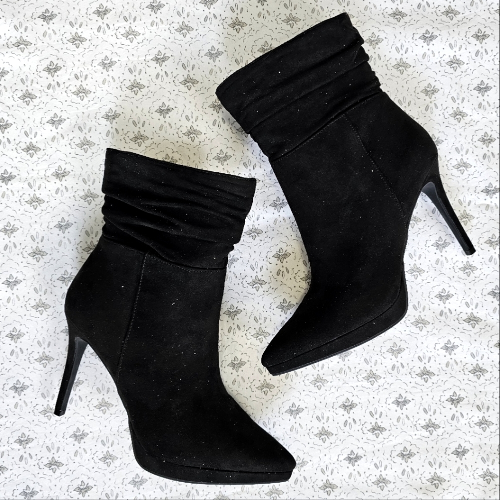 Jessica Simpson Gaiven Black Silver Glitter Platform Booties